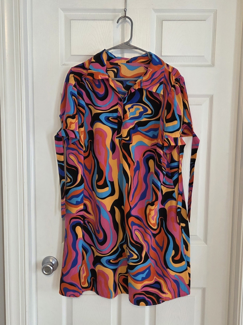 Multicolor Abstract Print Shift Dress - Vibrant Pink, Blue & Orange